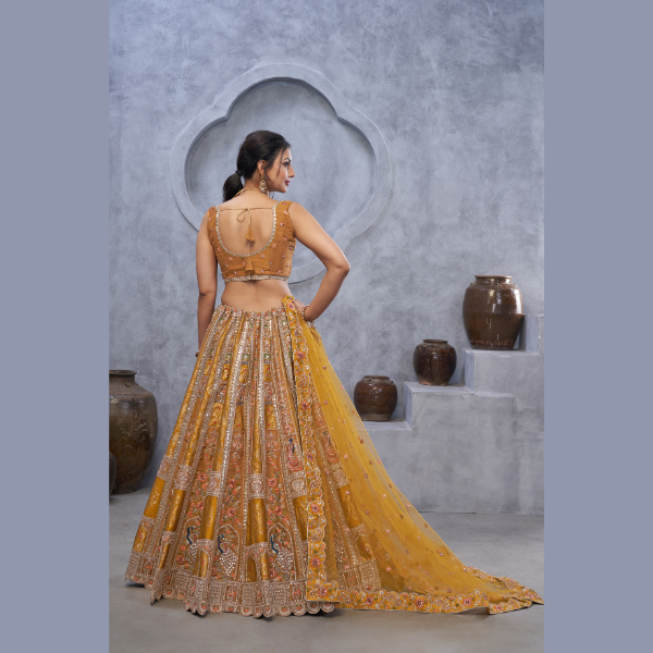 Latest Marvelous Mustard with peacock Embroidered bridal lehenga | Ready To Wear