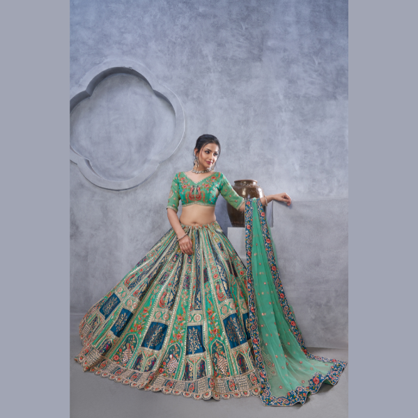 Special Graceful Green Lenega embedded by Thread and Sequin Embellished Lehengas | Ready To Wear
