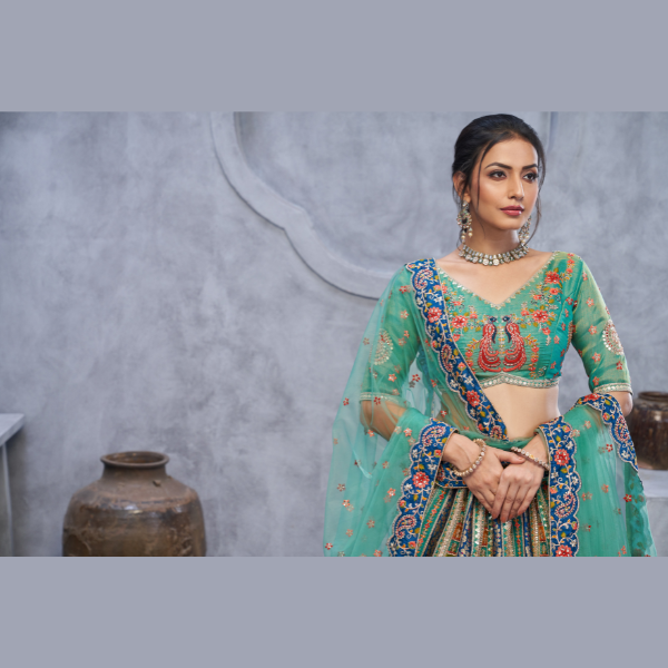 Special Graceful Green Lenega embedded by Thread and Sequin Embellished Lehengas | Ready To Wear
