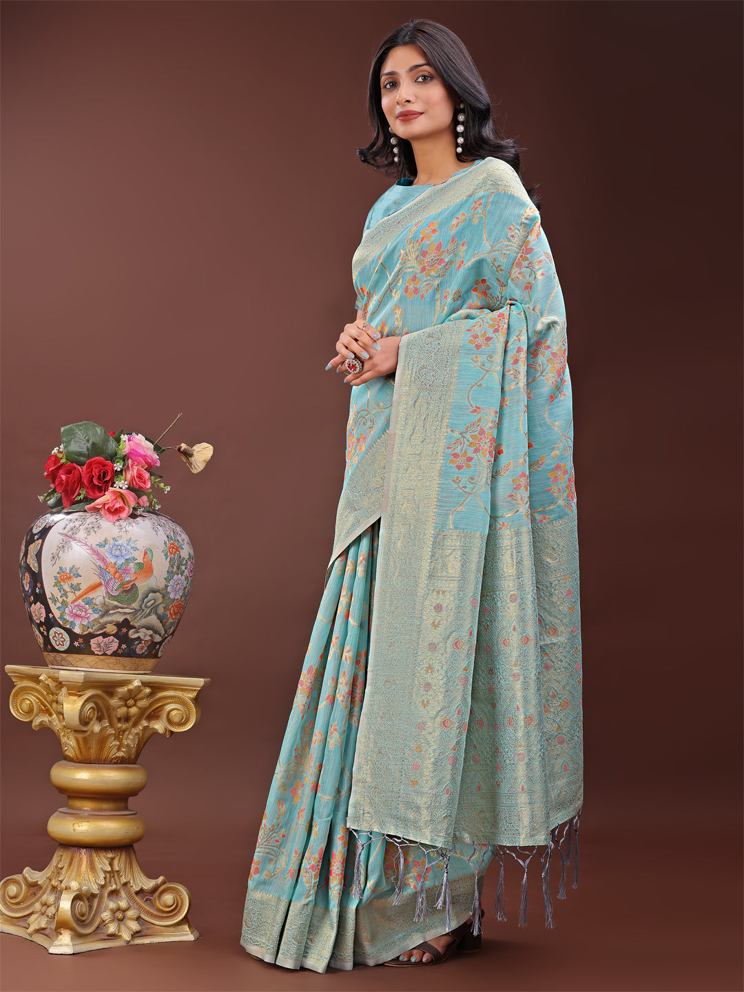 Vintage Vogue Saree | Light Blue Color | Ready To Wear SKU-ASNAZ1005