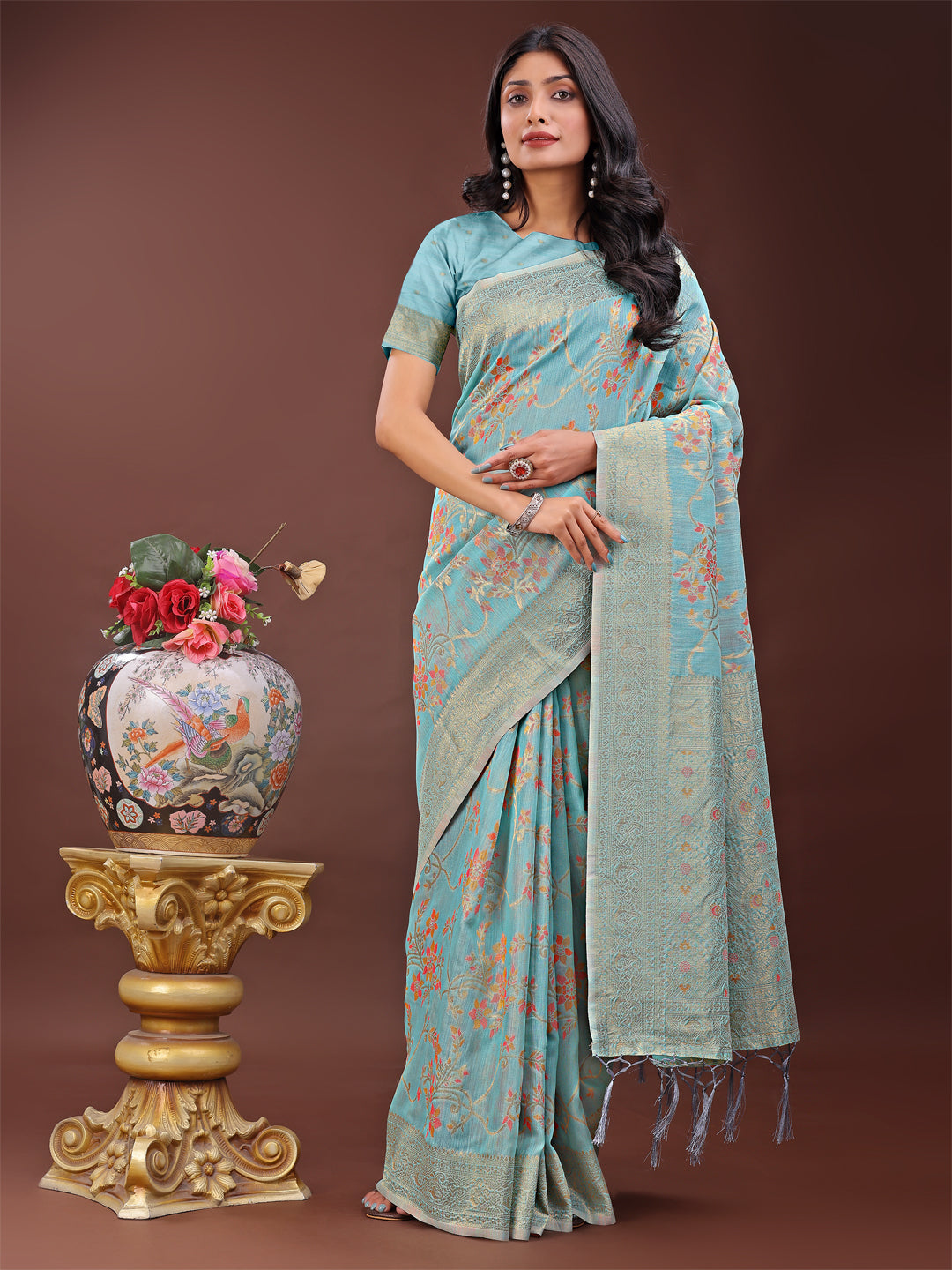 Vintage Vogue Saree | Light Blue Color | Ready To Wear SKU-ASNAZ1005