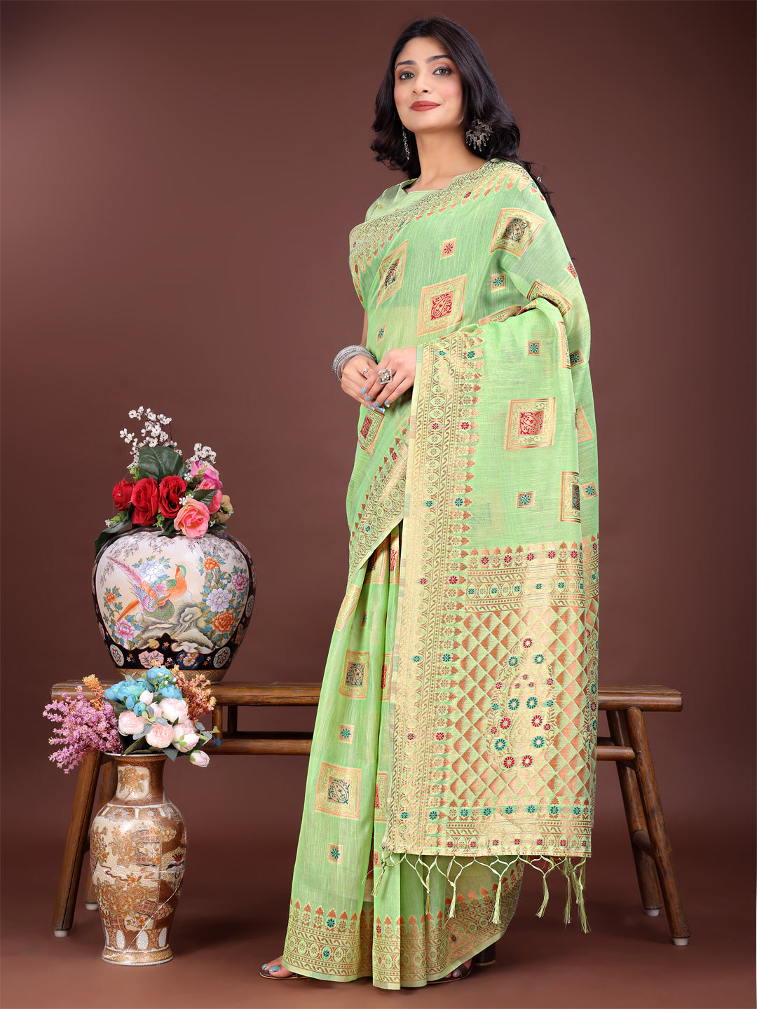Latest Jheel Jalpari Saree | Light Green Color | Ready To Wear SKU-ASNAZ2004