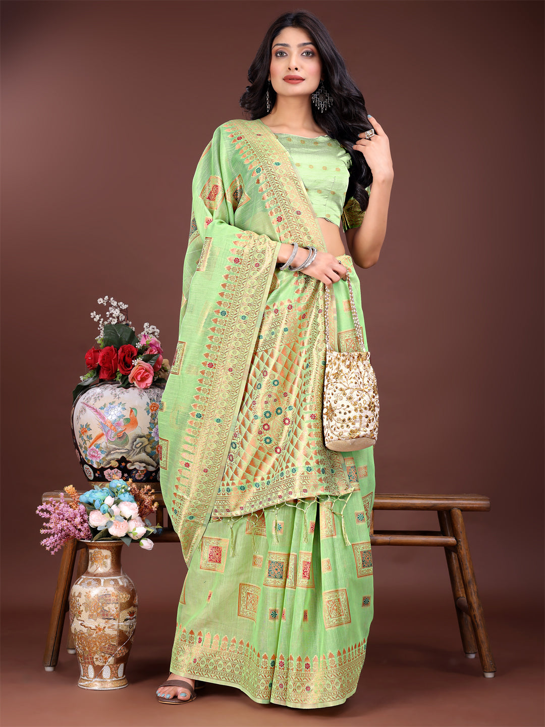 Latest Jheel Jalpari Saree | Light Green Color | Ready To Wear SKU-ASNAZ2004