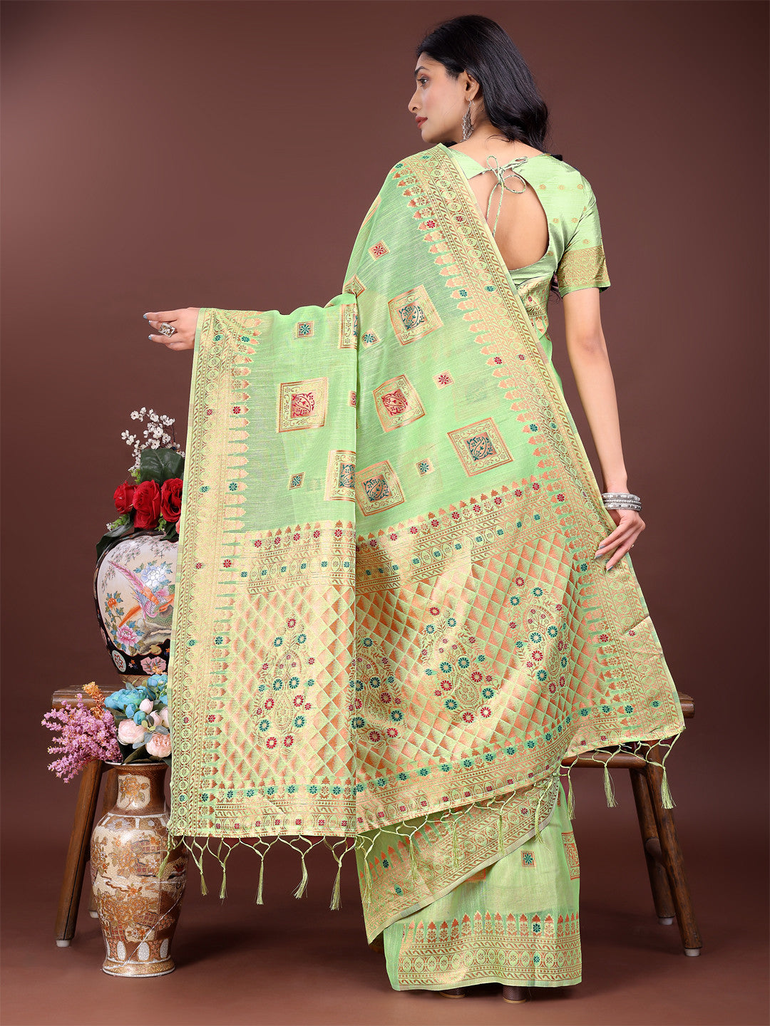 Latest Jheel Jalpari Saree | Light Green Color | Ready To Wear SKU-ASNAZ2004