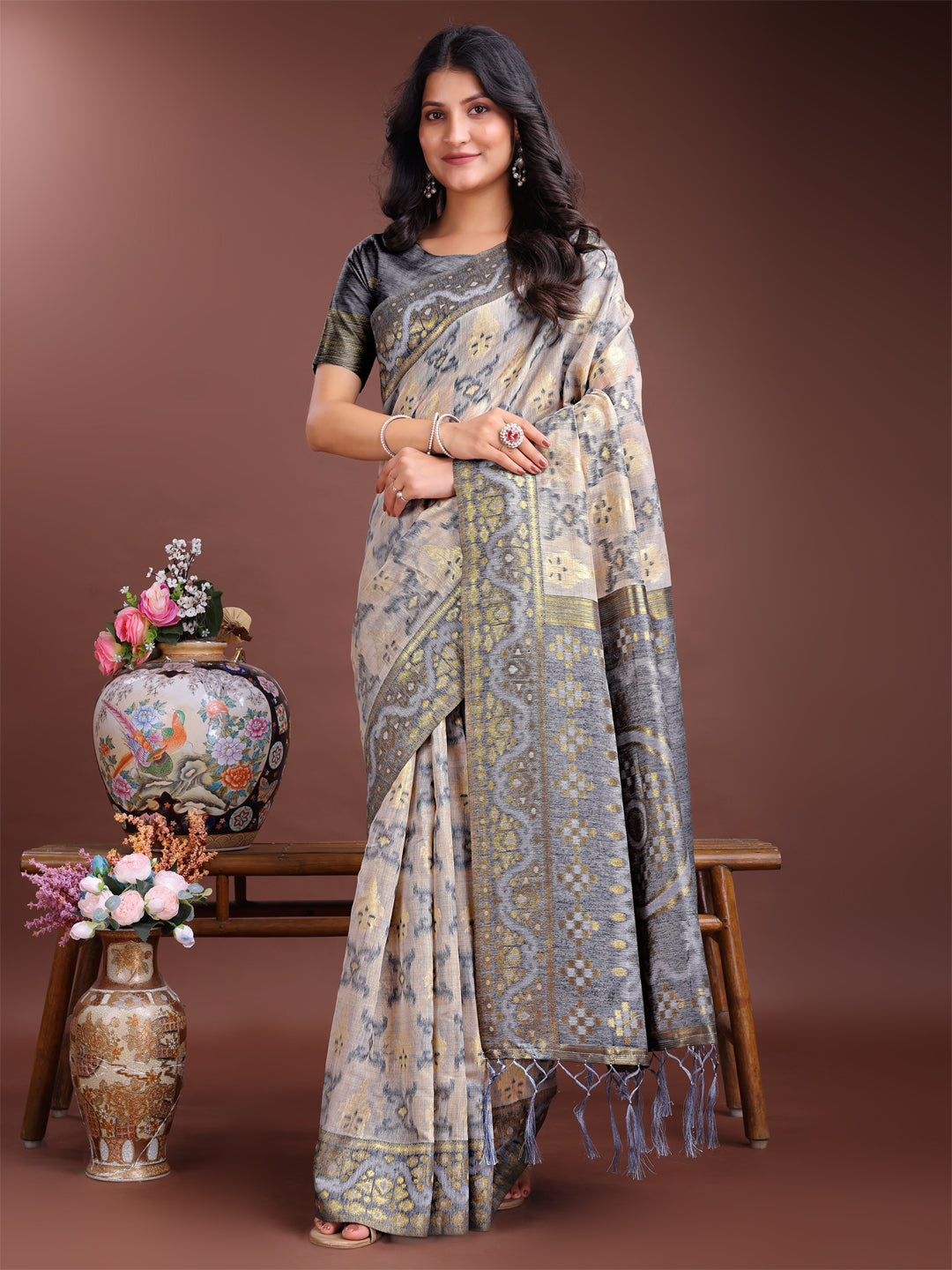 Panchtatva Linen Cotton Drapes Sarees Collection | Ready To Wear SKU - ASLIN7001 to 06