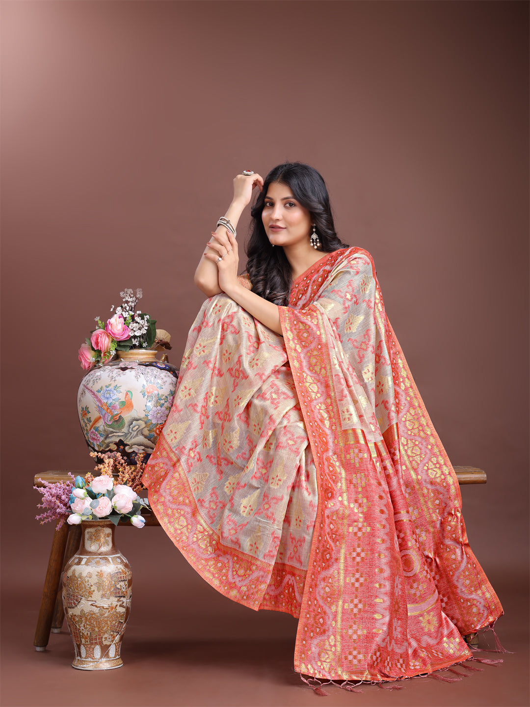Panchtatva Linen Cotton Drapes Sarees Collection | Ready To Wear SKU - ASLIN7001 to 06