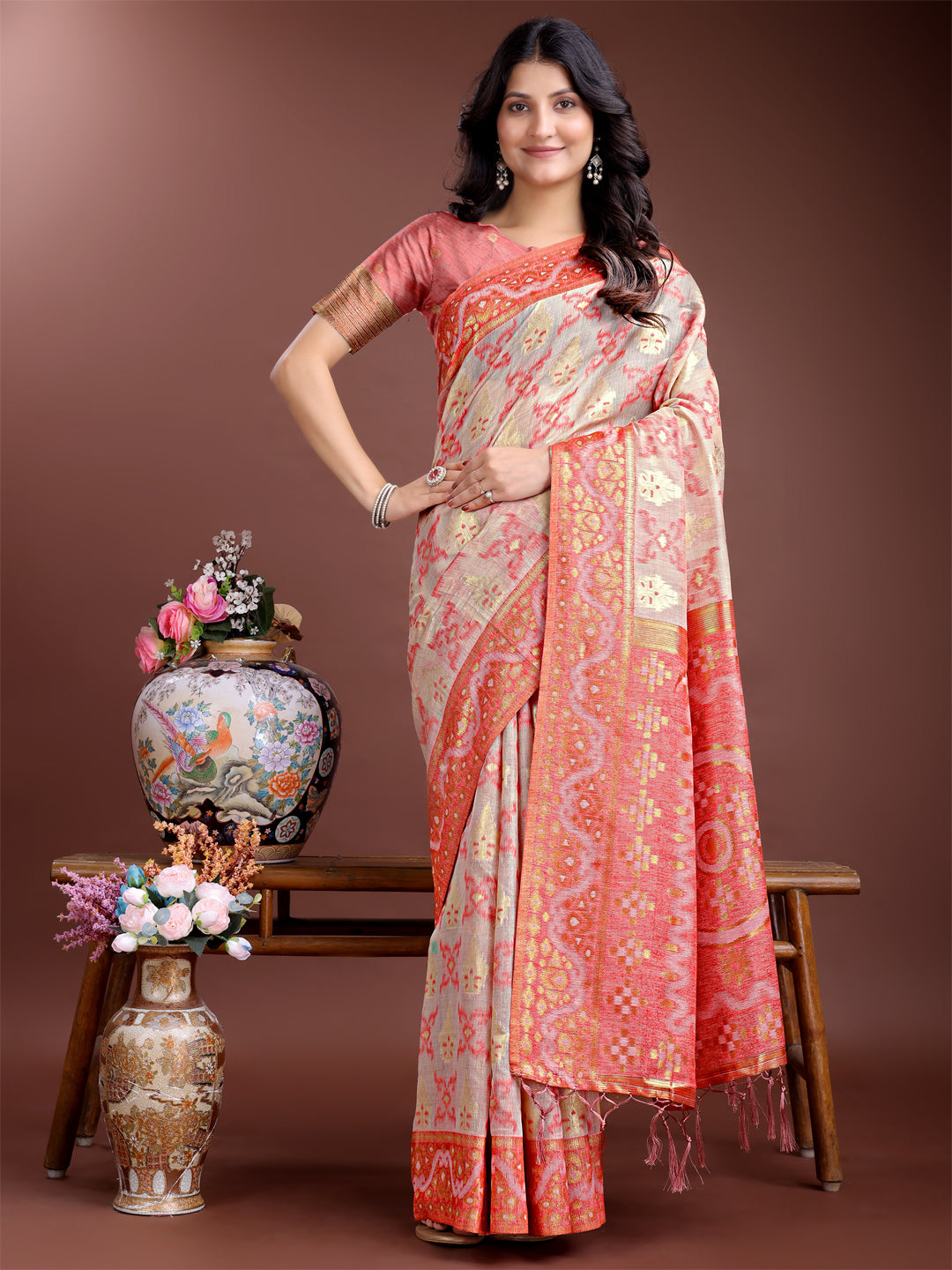 Panchtatva Linen Cotton Drapes Sarees Collection | Ready To Wear SKU - ASLIN7001 to 06