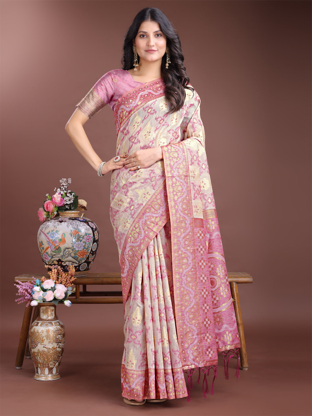 Panchtatva Linen Cotton Drapes Sarees Collection | Ready To Wear SKU - ASLIN7001 to 06