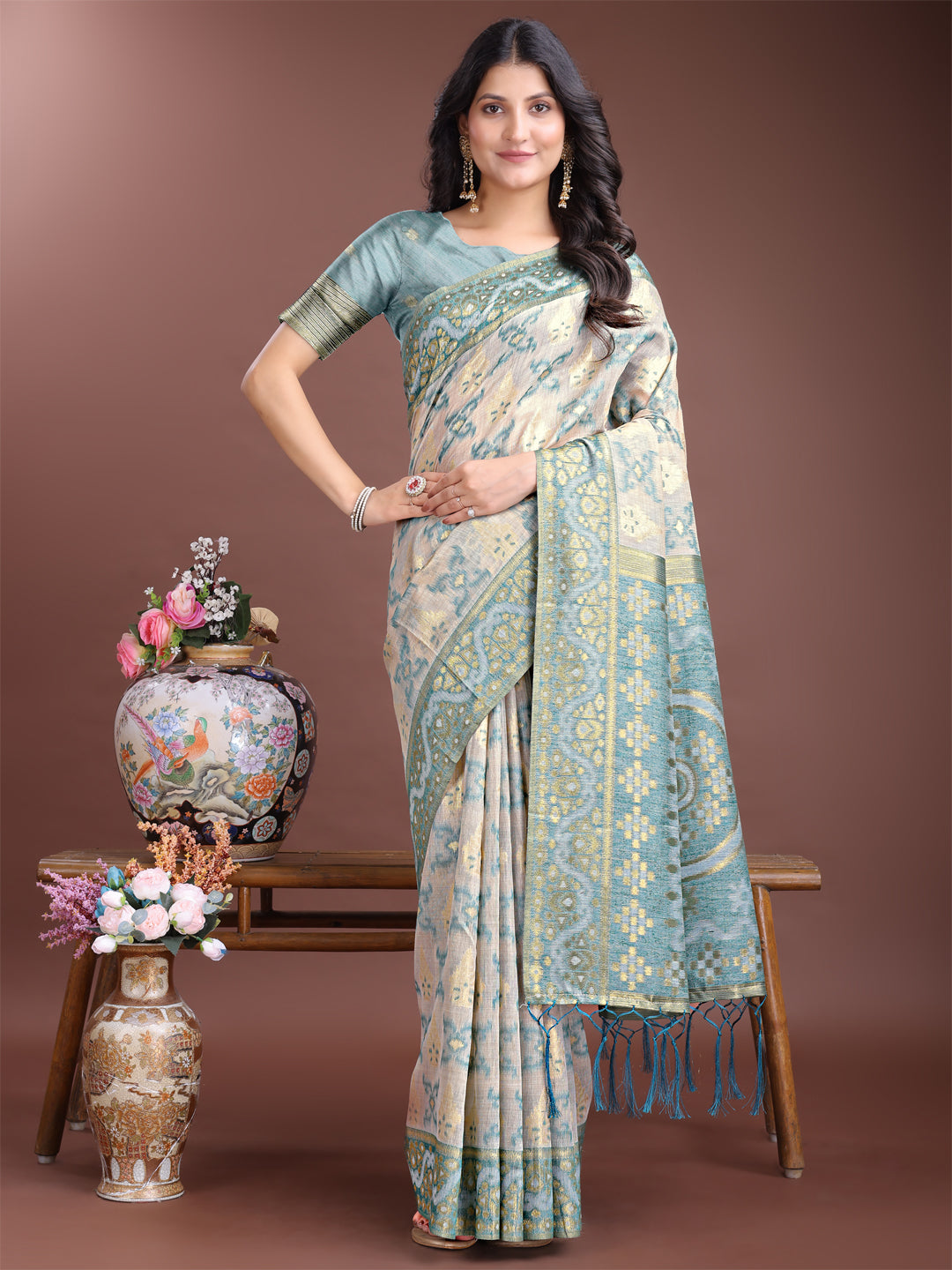 Panchtatva Linen Cotton Drapes Sarees Collection | Ready To Wear SKU - ASLIN7001 to 06