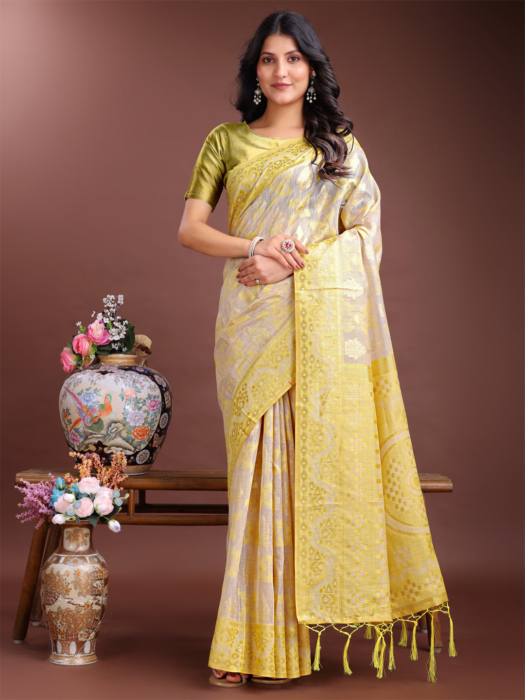 Panchtatva Linen Cotton Drapes Sarees Collection | Ready To Wear SKU - ASLIN7001 to 06