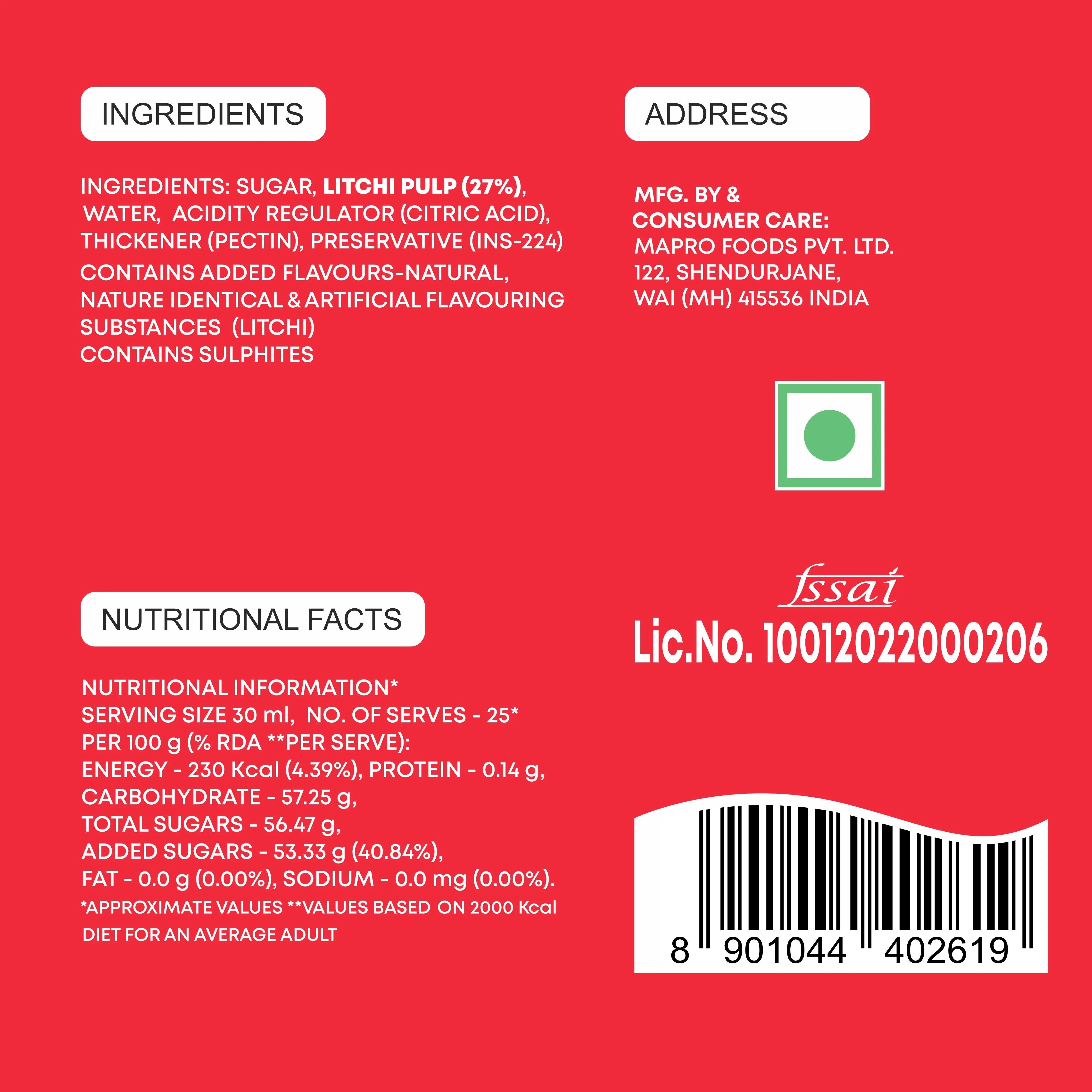 Mapro Litchi Fruit Crush - 750 ml