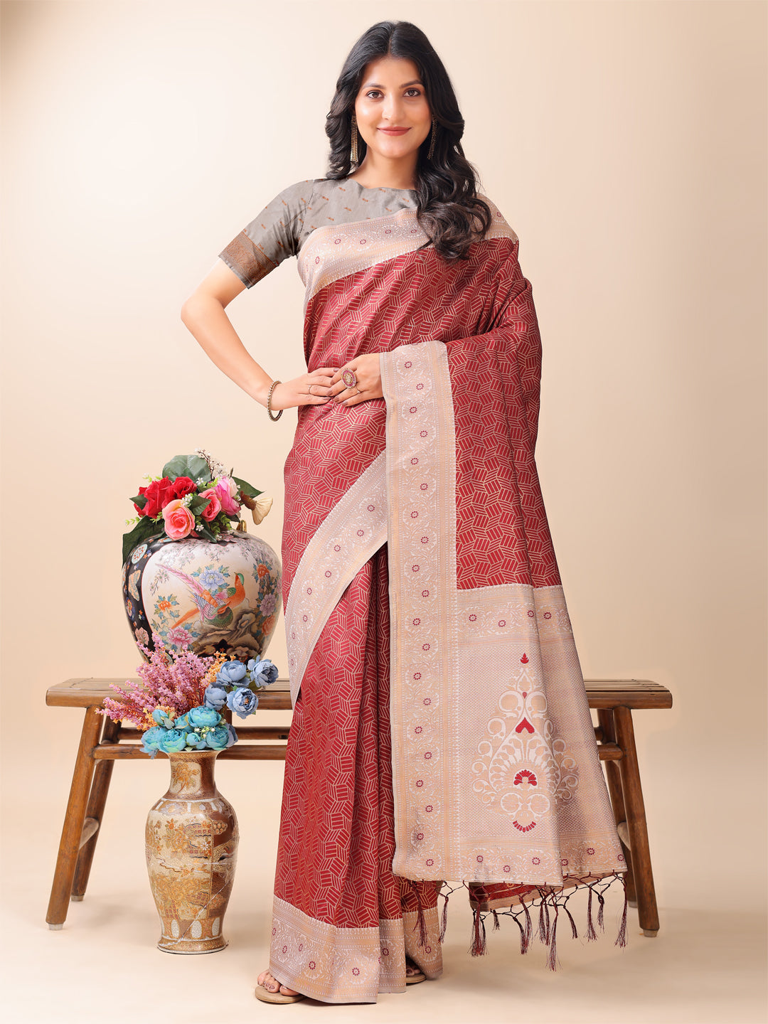Amar Ankaari Saree | Maroon Color | Ready To Wear SKU-ASMIS1008