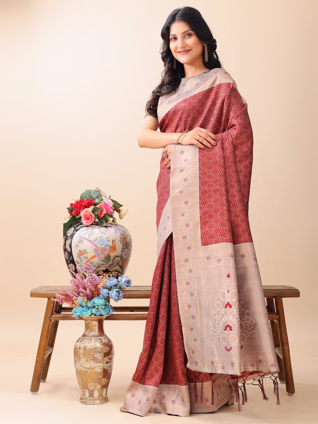 Amar Ankaari Saree | Maroon Color | Ready To Wear SKU-ASMIS1008