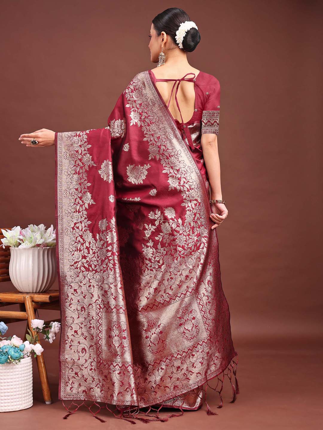 Gulaab Ghoonghat Saree | Maroon Color| Ready To Wear SKU- ASSIL1004