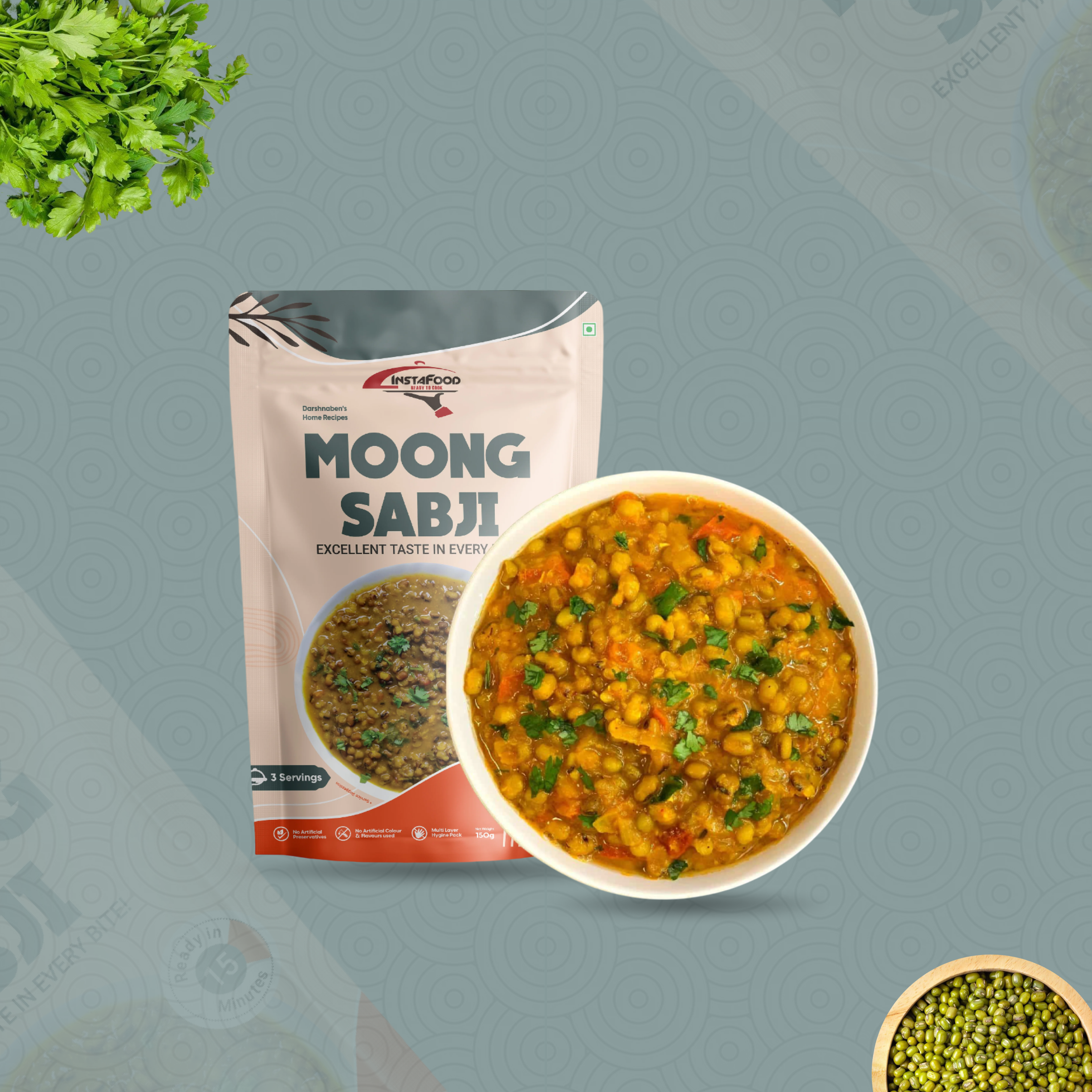 Sheta Exports Moong Sabji – 150 gms | After Cooking Gets 700 gms to Serve | Ready To Eat