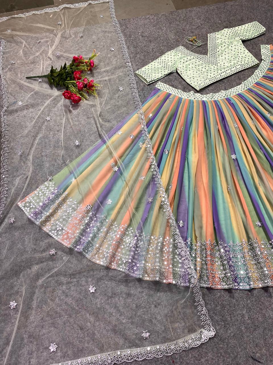 Multicolor Georgette Sequence Coding Work Lehenga Choli | Ready To Wear