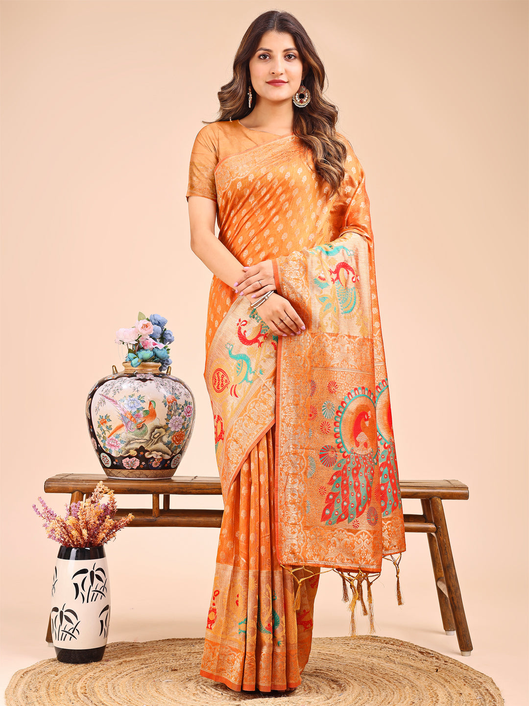 Basant Bela Saree | Mustrad Color | Ready To Wear SKU-ASZRE1003