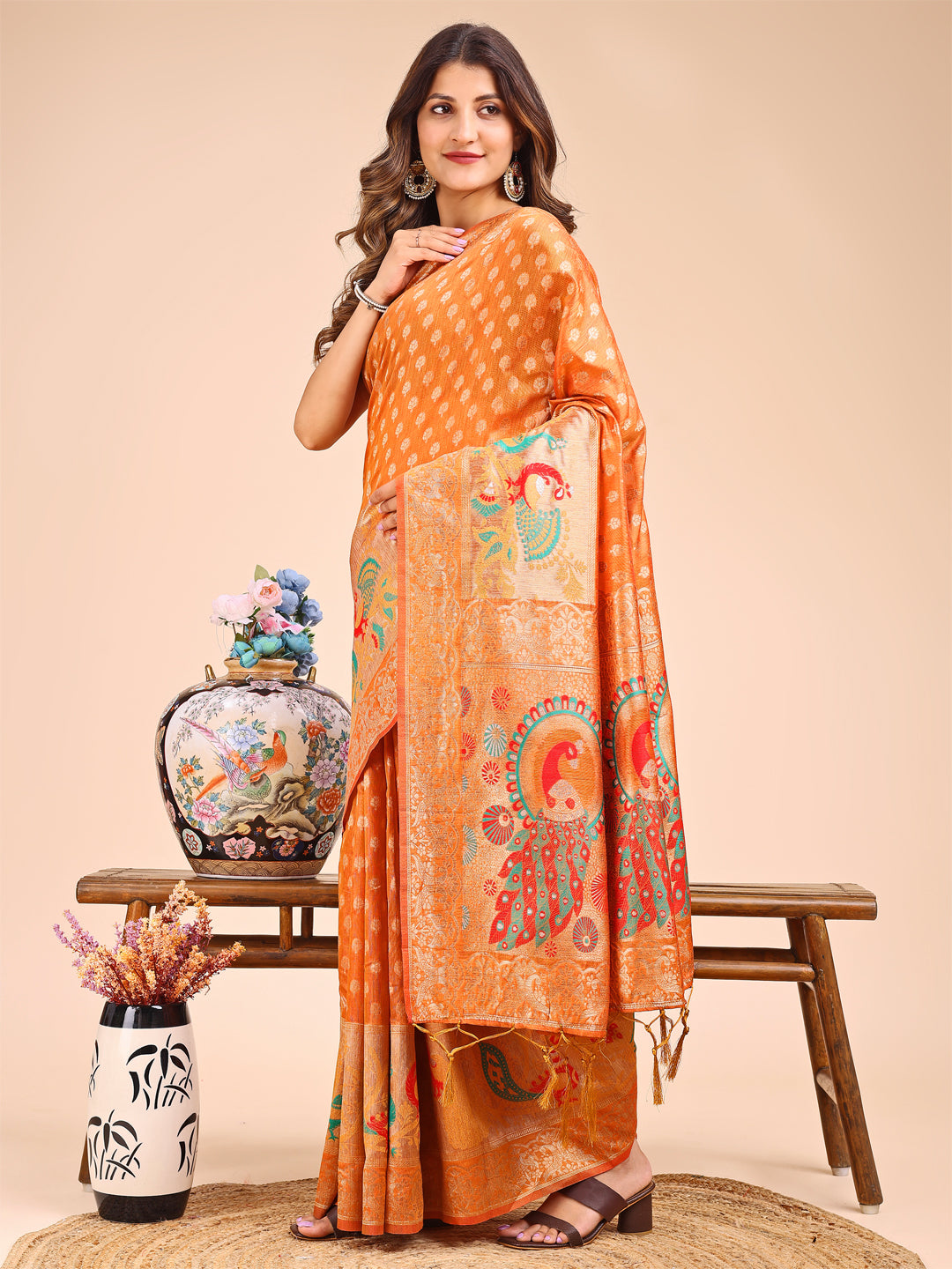 Basant Bela Saree | Mustrad Color | Ready To Wear SKU-ASZRE1003