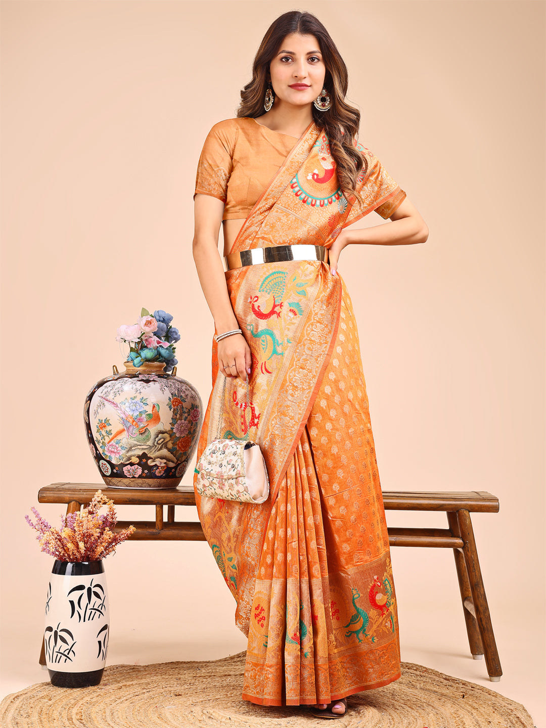 Basant Bela Saree | Mustrad Color | Ready To Wear SKU-ASZRE1003