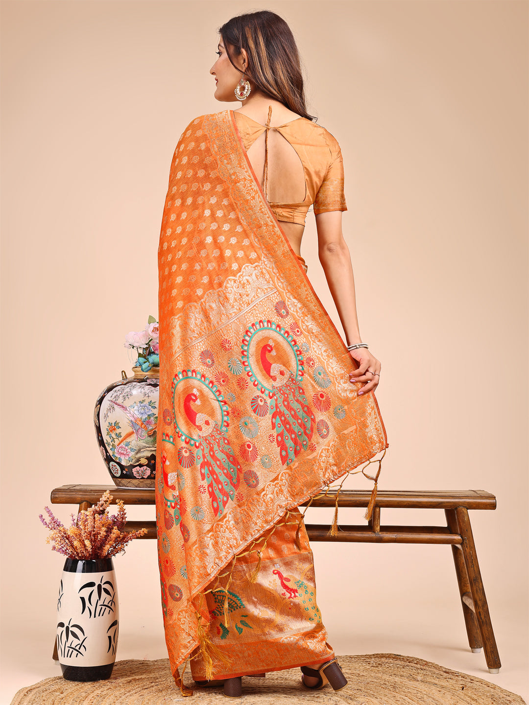 Basant Bela Saree | Mustrad Color | Ready To Wear SKU-ASZRE1003
