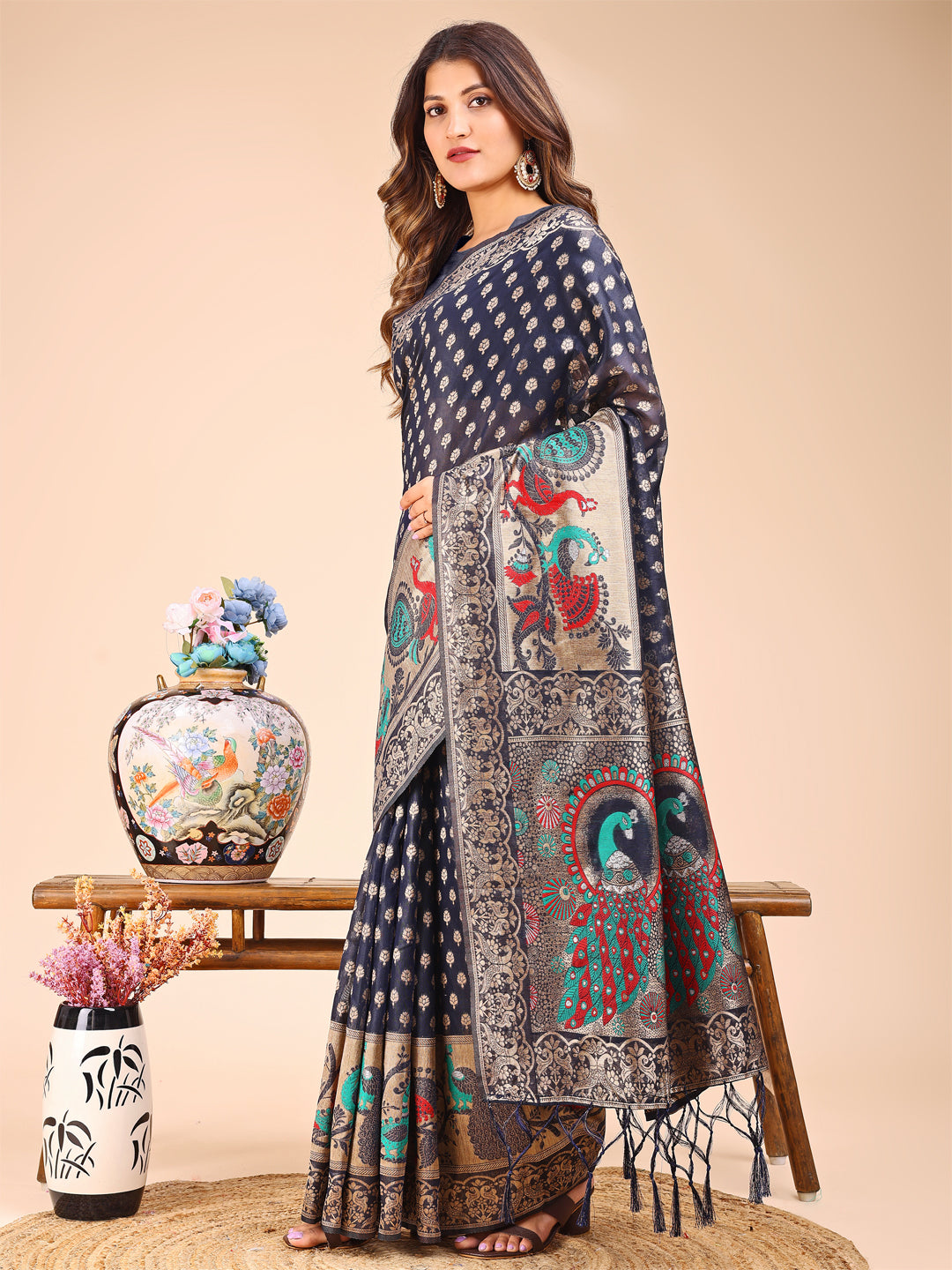 Taapti Tanveer Saree | Navy Blue Color | Ready To Wear SKU-ASZRE1005