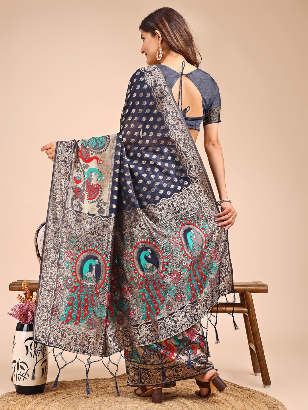Taapti Tanveer Saree | Navy Blue Color | Ready To Wear SKU-ASZRE1005