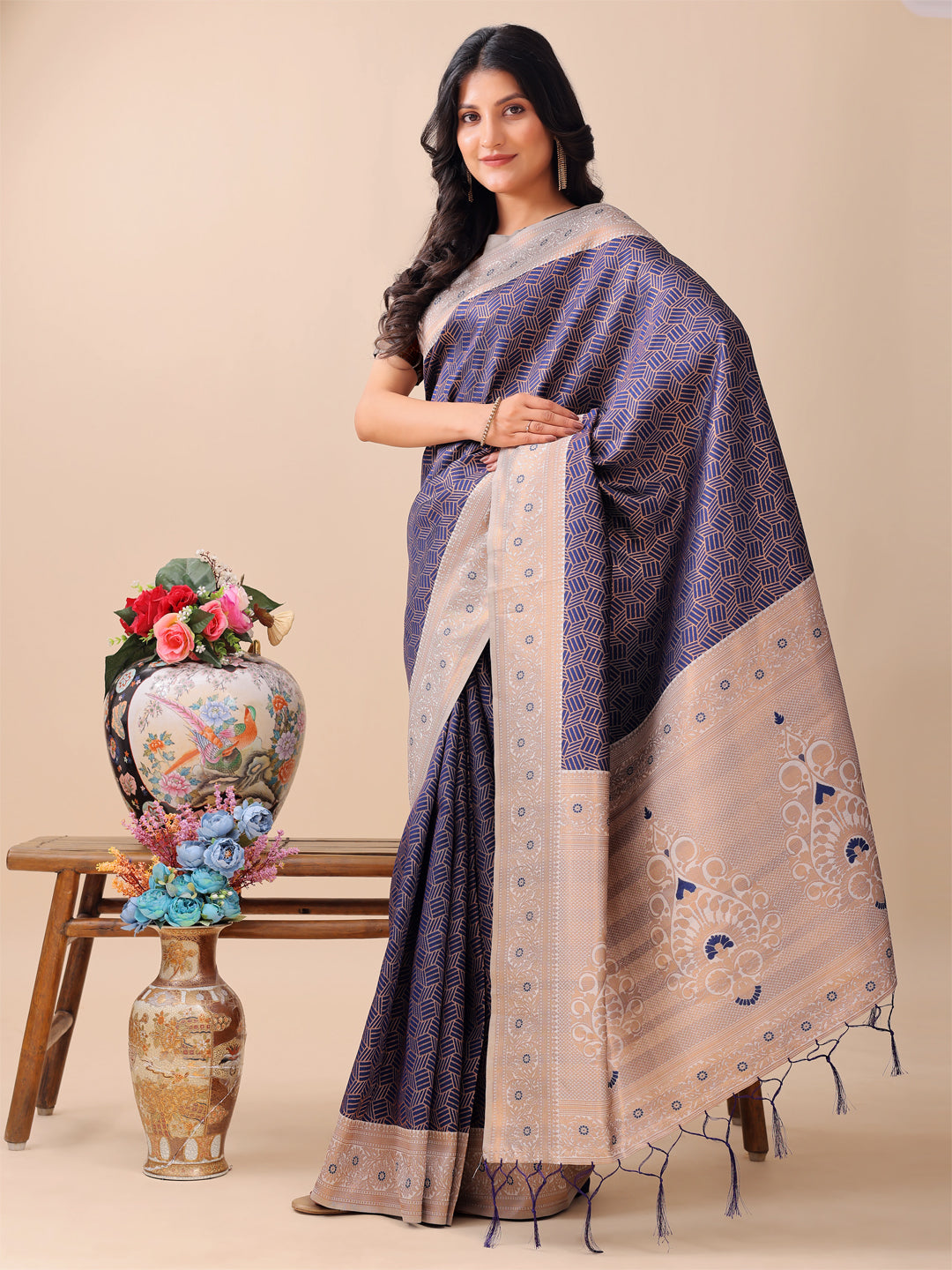 Radha Rachna Saree | Navy Blue Color | Ready To Wear SKU-ASMIS1002
