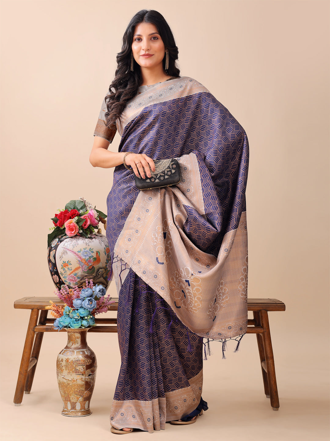 Radha Rachna Saree | Navy Blue Color | Ready To Wear SKU-ASMIS1002