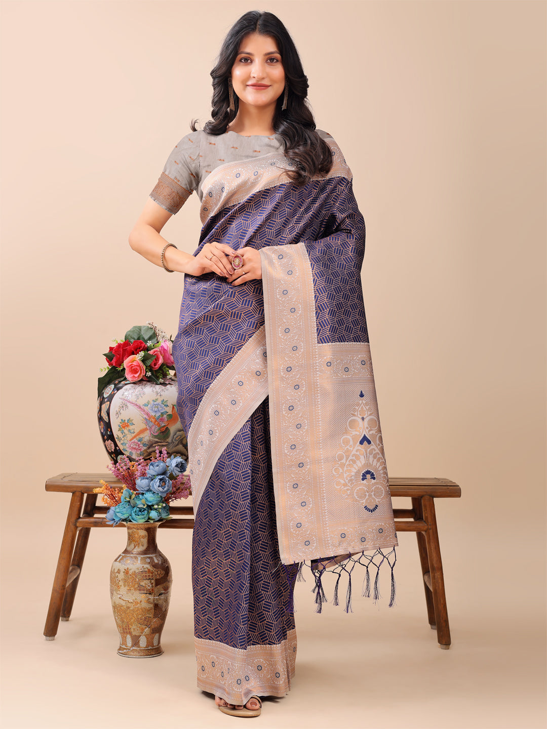 Radha Rachna Saree | Navy Blue Color | Ready To Wear SKU-ASMIS1002