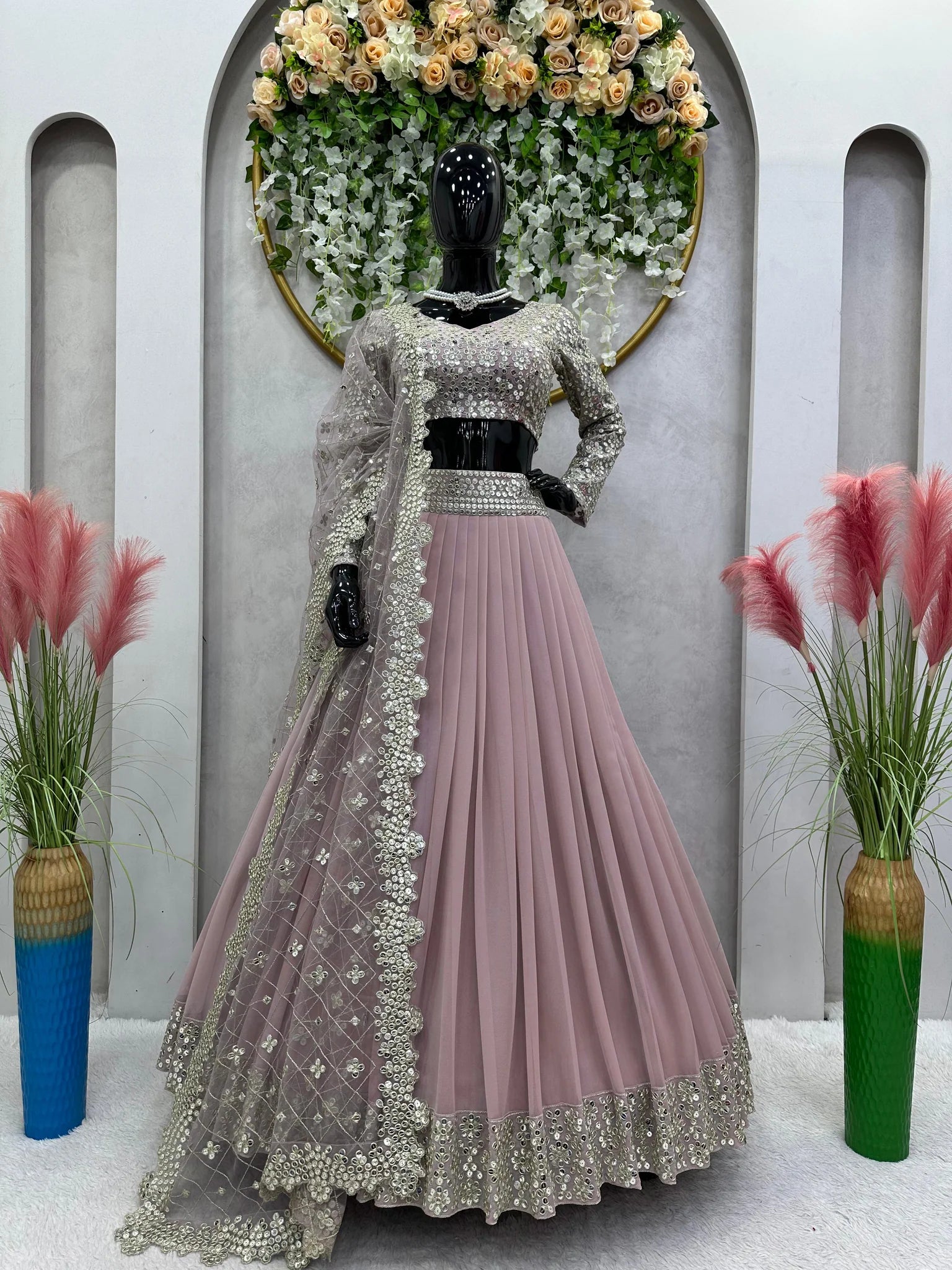 Cool Onion Color Georgette Sequence Work Lehenga Choli | Ready To Wear