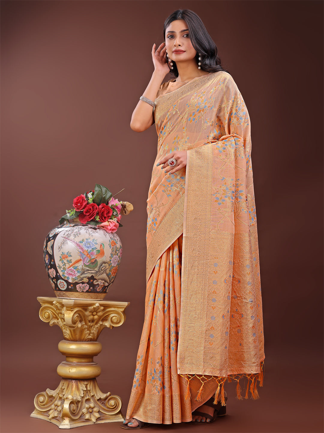 Latest Mod Muse Drape Saree | Orange Color | Ready To Wear SKU-ASNAZ1001