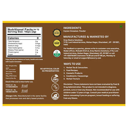 Organic Ceylon Cinnamon Powder - Helps in Blood Sugar Control, Digestive Health, Anti-Inflammatory & Antioxidant Support - 150 gms