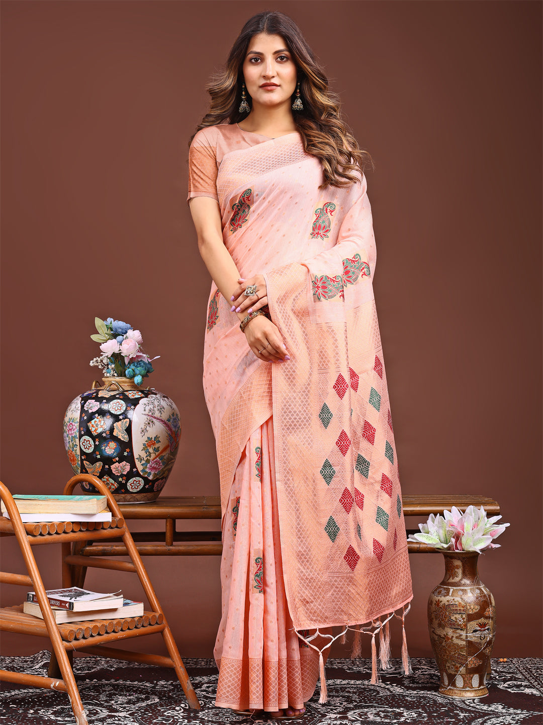 Sargam-e-Saaz Saree | Peach Color | Ready To Wear SKU-ASSAAN1001