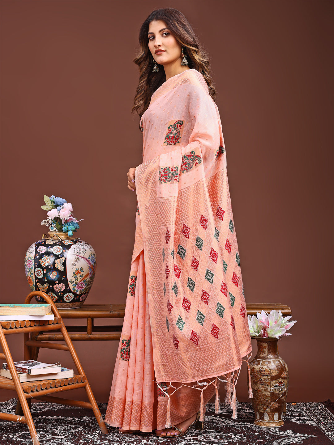 Sargam-e-Saaz Saree | Peach Color | Ready To Wear SKU-ASSAAN1001