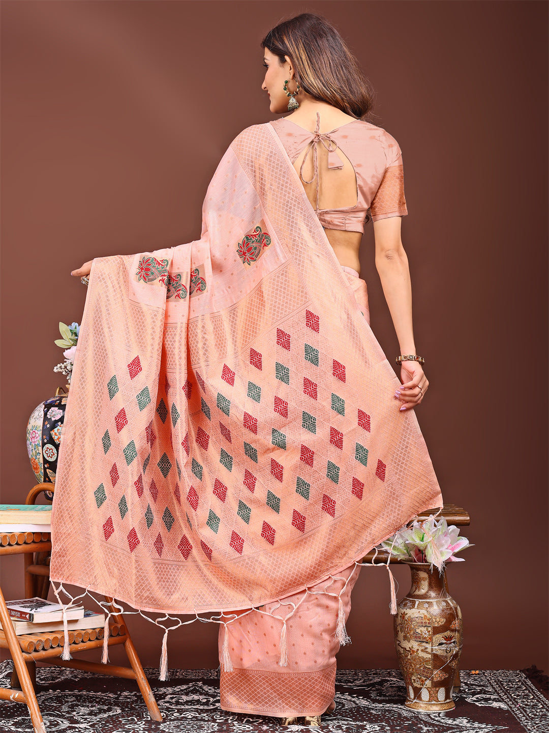 Sargam-e-Saaz Saree | Peach Color | Ready To Wear SKU-ASSAAN1001