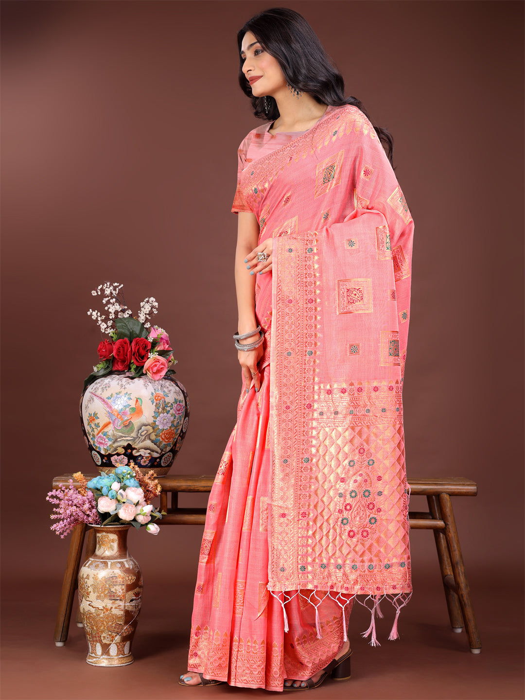 Beautiful Roop Rangrez Saree | Peach Color | Ready To Wear SKU-ASNAZ2003