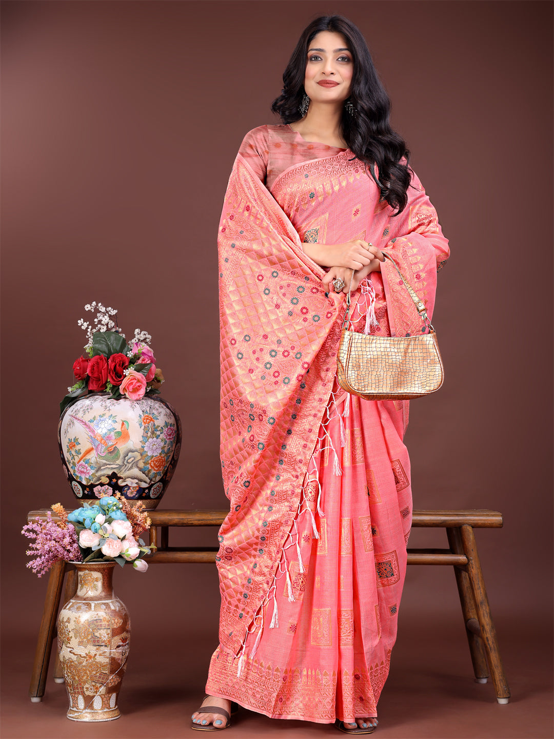 Beautiful Roop Rangrez Saree | Peach Color | Ready To Wear SKU-ASNAZ2003