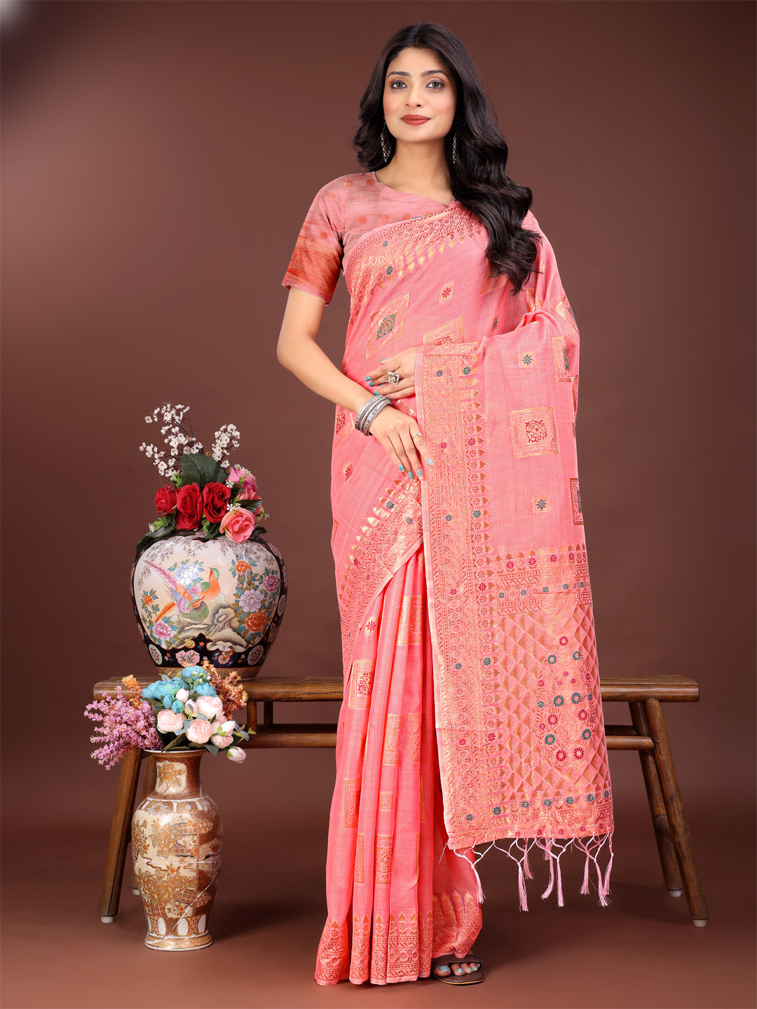 Beautiful Roop Rangrez Saree | Peach Color | Ready To Wear SKU-ASNAZ2003