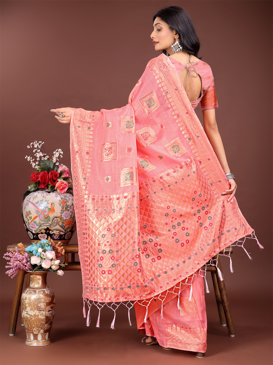 Beautiful Roop Rangrez Saree | Peach Color | Ready To Wear SKU-ASNAZ2003