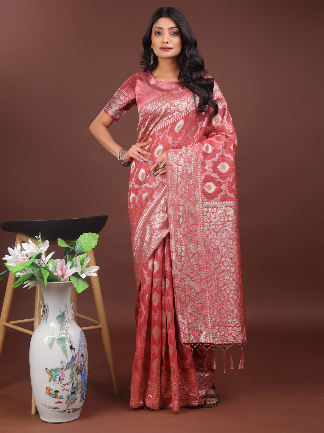 Baag-e-Bahar Linen Cotton Drapes Sarees Collection | Ready To Wear SKU- ASZAR1001 to 06