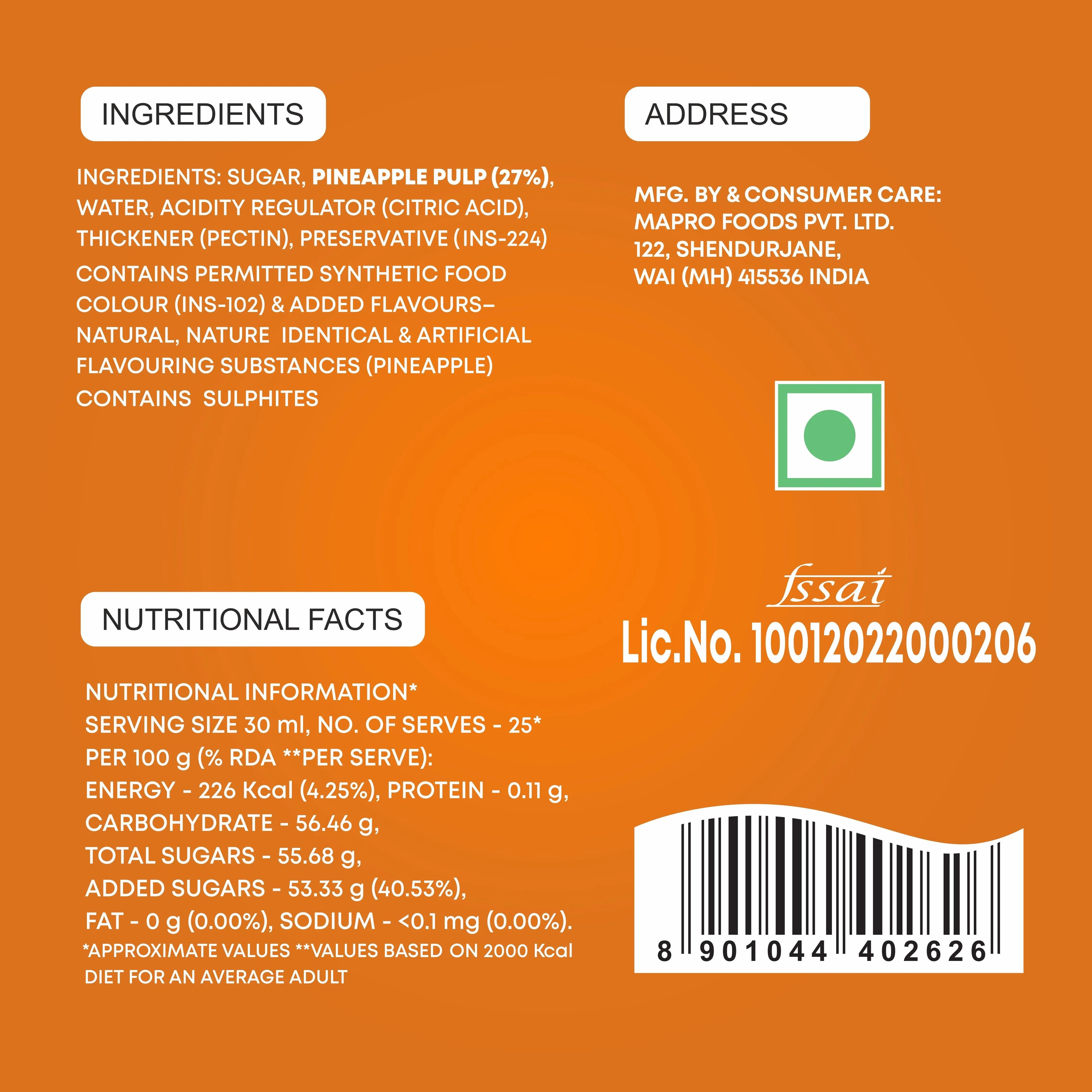 Mapro Pineapple Fruit Crush - 750 ml