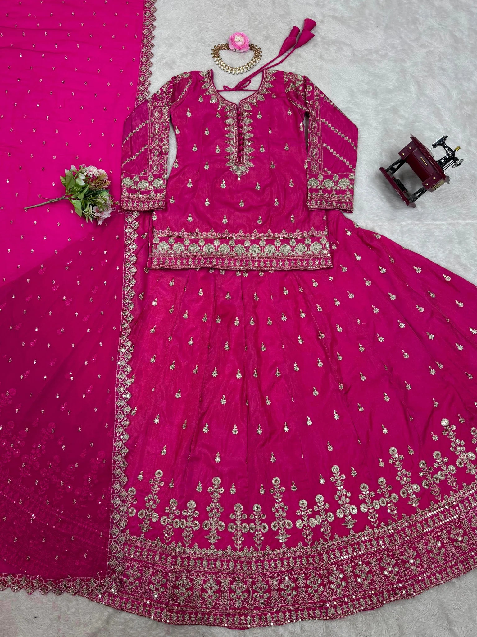 Pink Color Simran Silk Stitched Top With Lehenga Dupatta | Ready To Wear