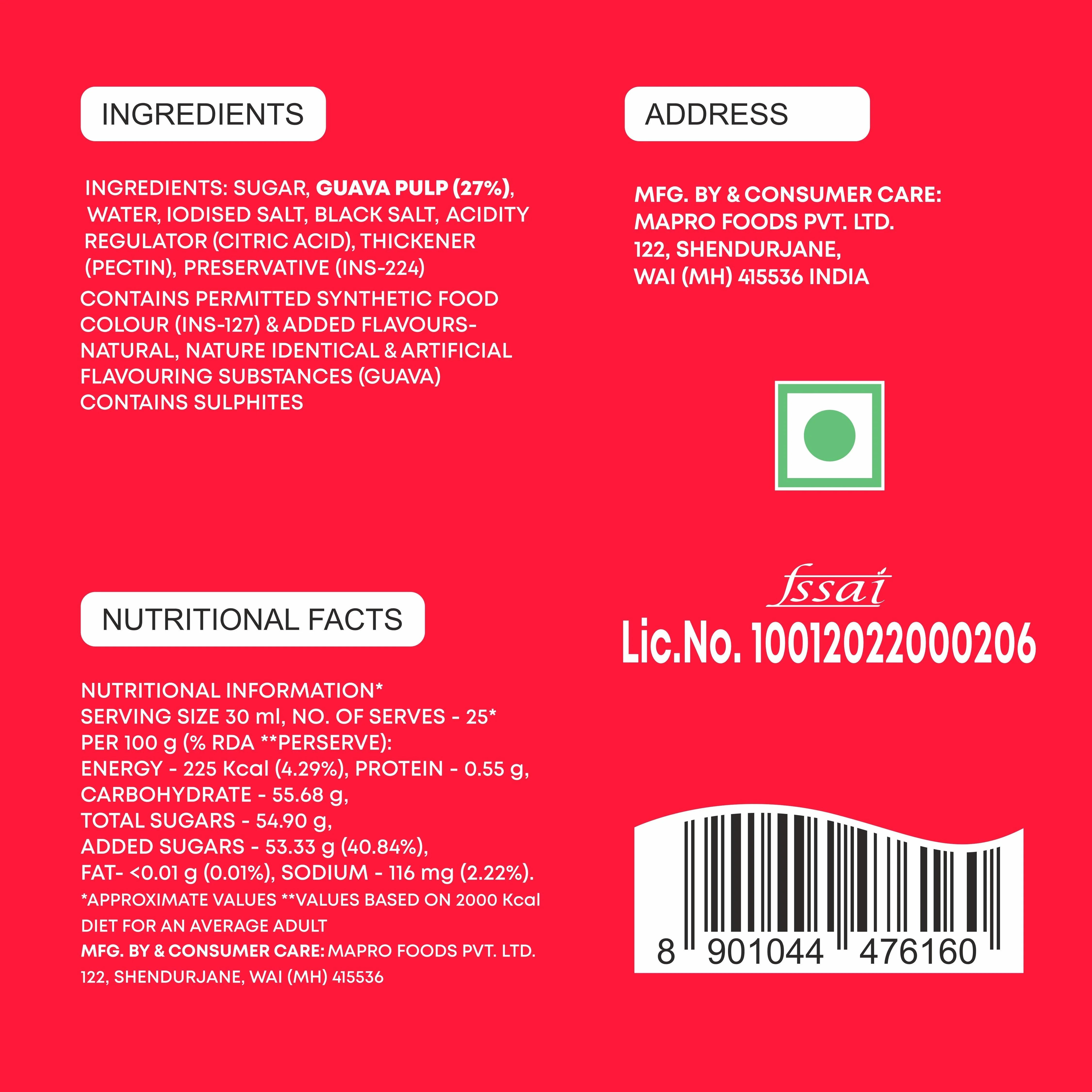 Mapro Pink Guava Fruit Crush - 750 ml