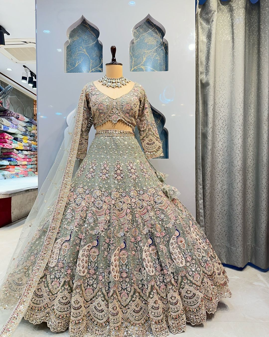 Wedding Wear Pista Color Net Coding Work Lehenga Choli | Ready To Wear