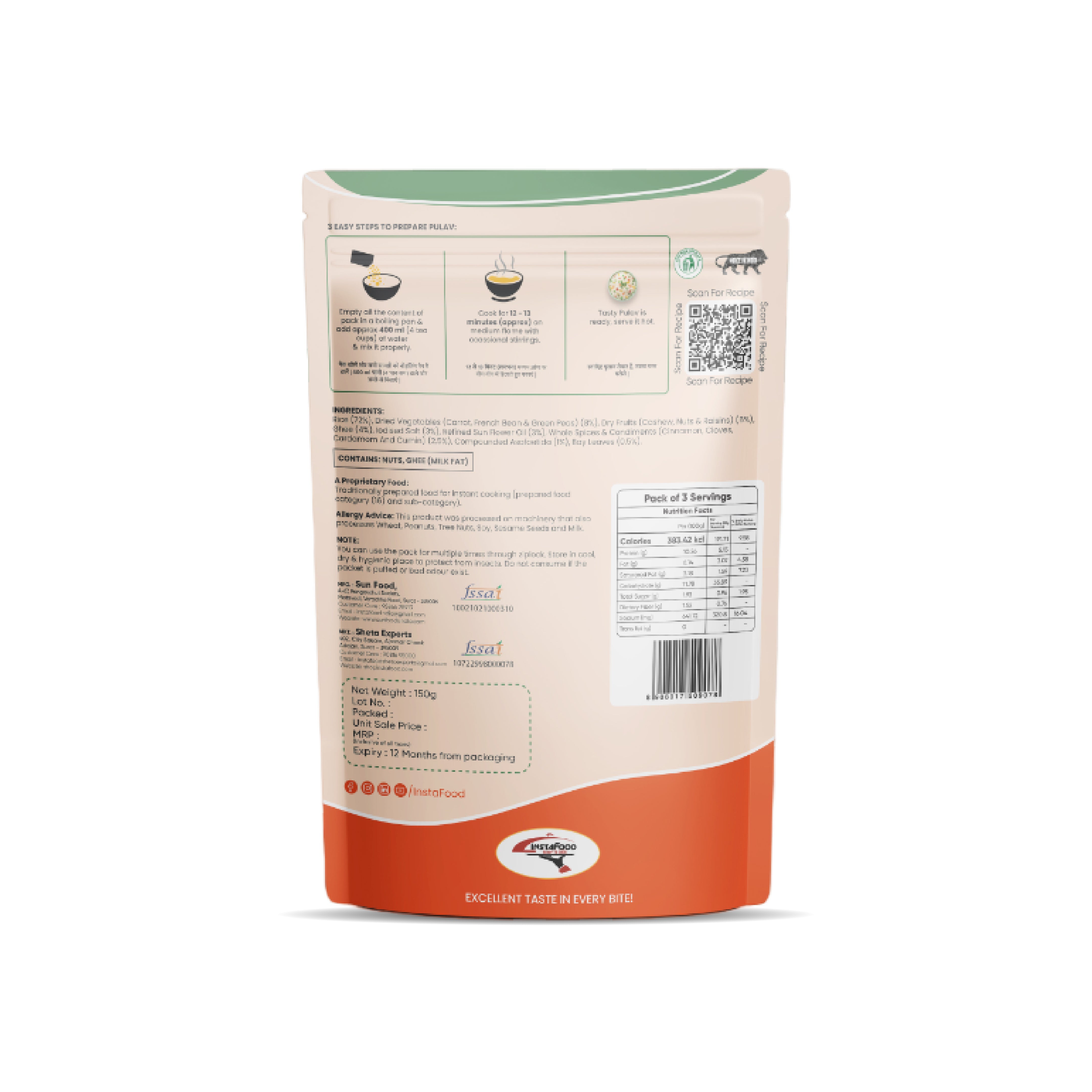 Sheta Exports Pulav – 150 gms | After Cooking Gets 500 gms to Serve | Ready To Eat