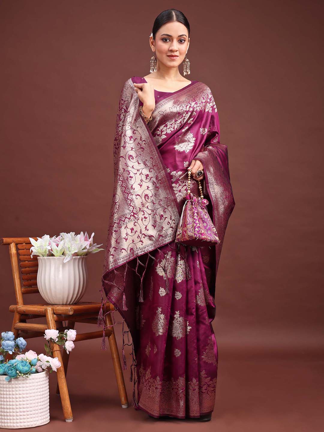 Beautiful Shahi Saaj Saree | Purple Color| Ready To Wear SKU- ASSIL1002