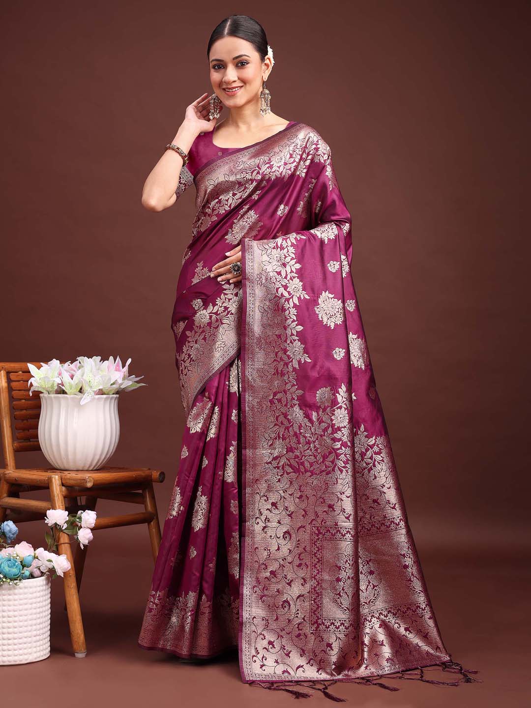 Beautiful Shahi Saaj Saree | Purple Color| Ready To Wear SKU- ASSIL1002
