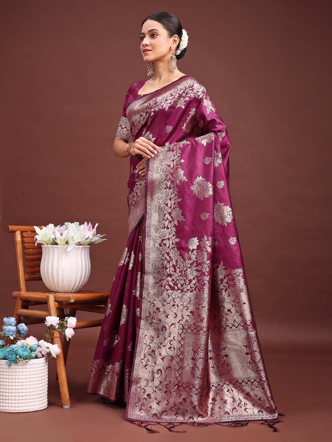 Beautiful Shahi Saaj Saree | Purple Color| Ready To Wear SKU- ASSIL1002
