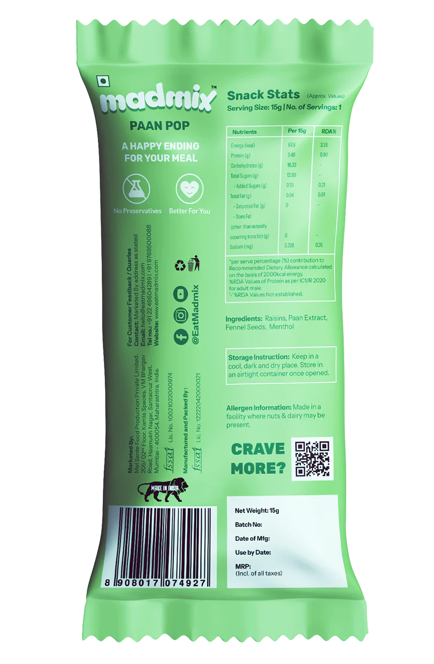 Madmix Raisin - Paan Pop 10 x 15 gms - 150 gms