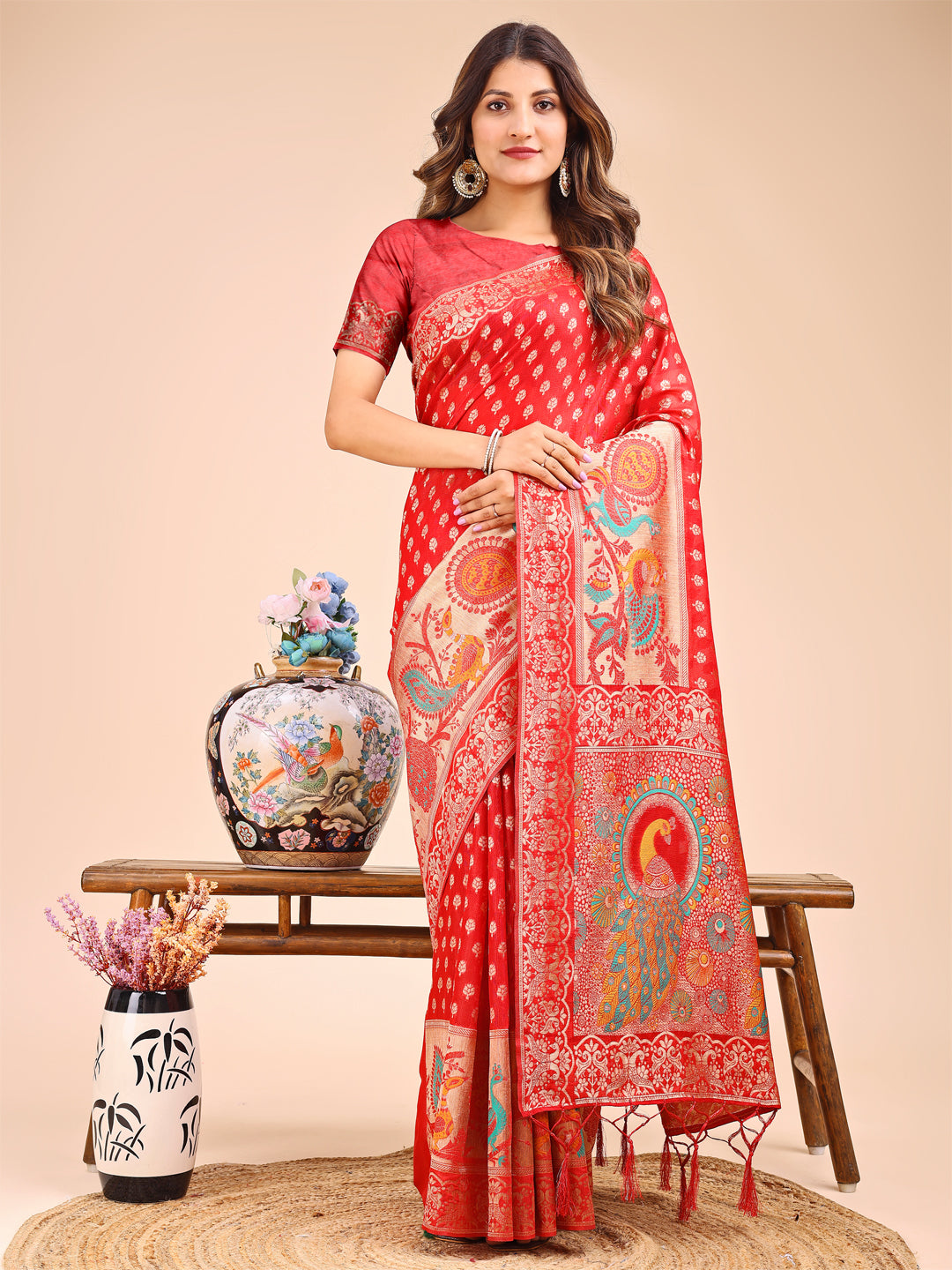 Special Saagar Sugandh Saree | Red Color| Ready To Wear SKU-ASZRE1001